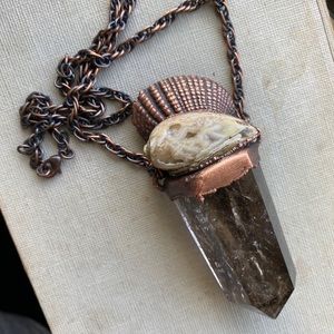 Copper smoky quartz crystal necklace star ruby